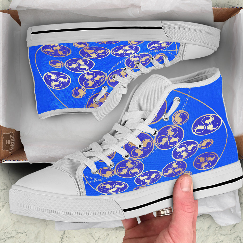 Symbol Blue Celtic Print White High Top Shoes-grizzshop