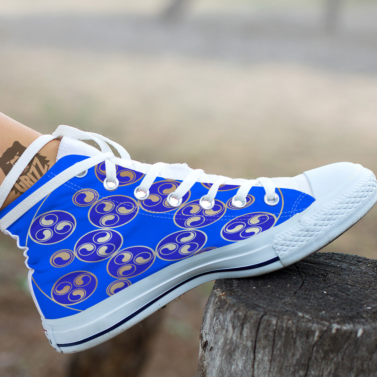 Symbol Blue Celtic Print White High Top Shoes-grizzshop
