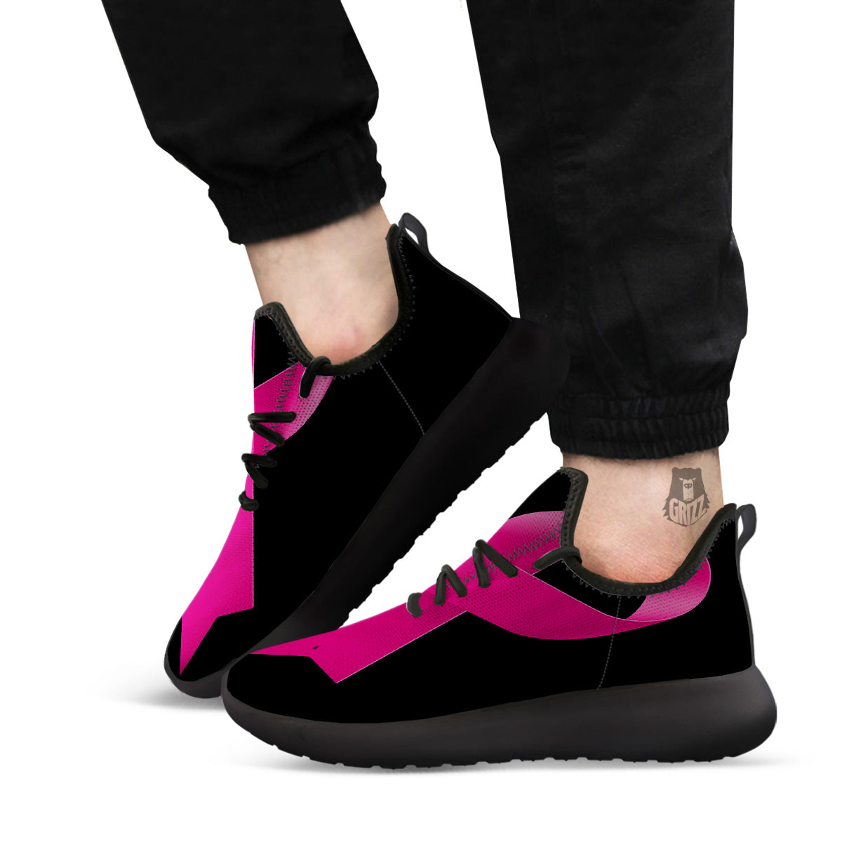 Symbol Breast Cancer Awareness Print Black Athletic Shoes-grizzshop