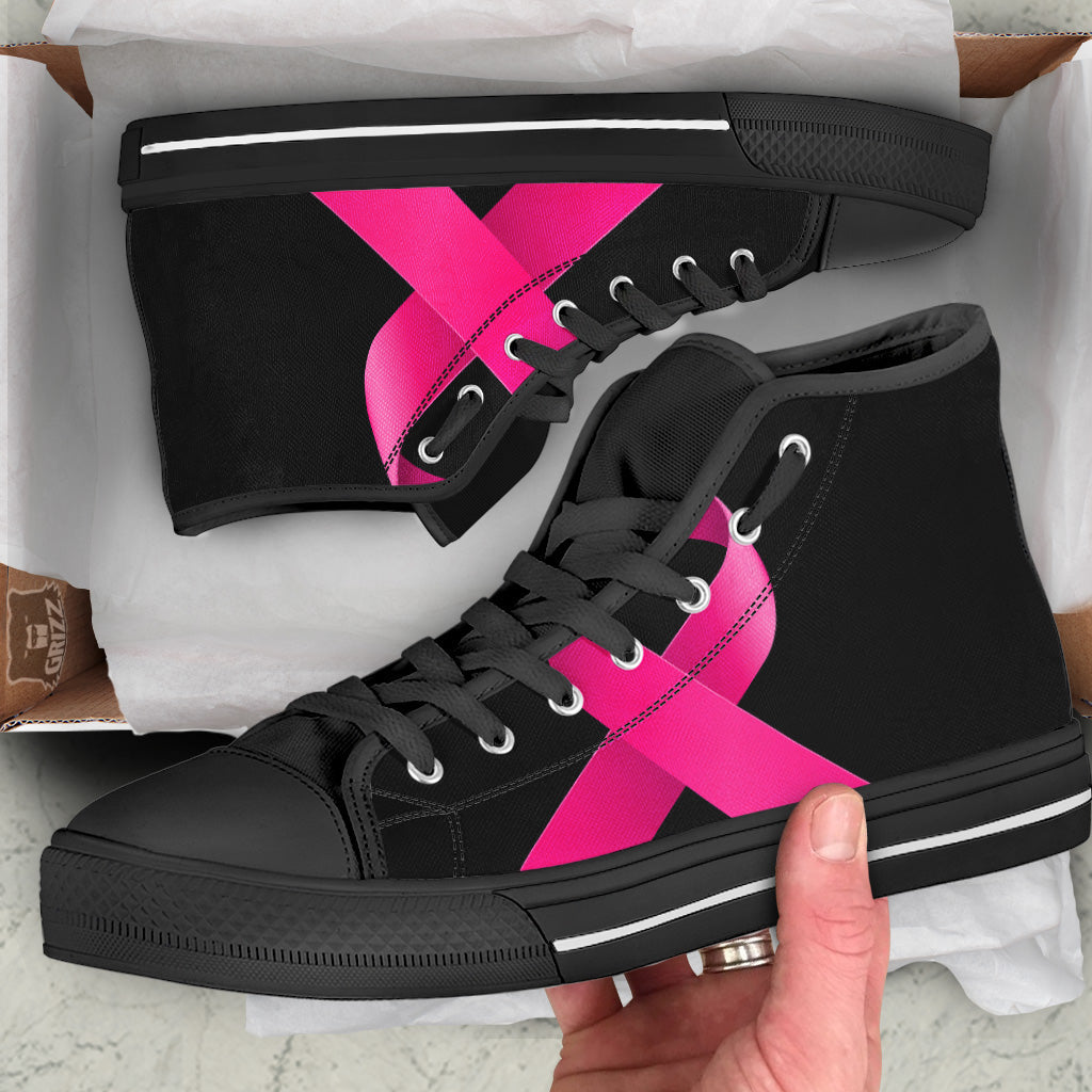 Symbol Breast Cancer Awareness Print Black High Top Shoes-grizzshop