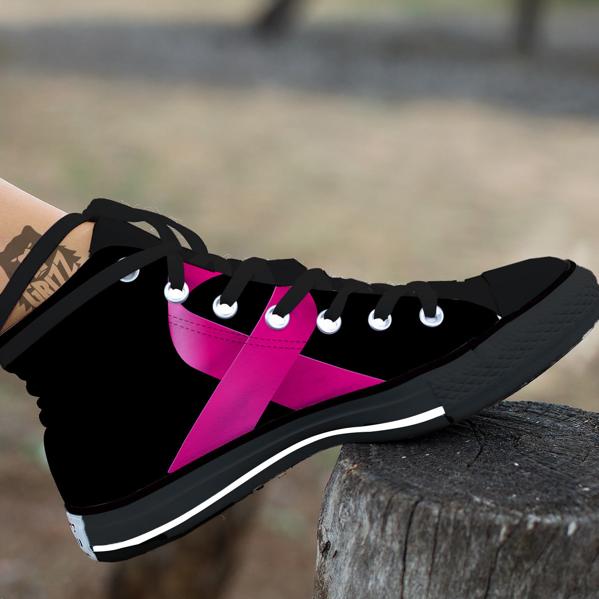 Symbol Breast Cancer Awareness Print Black High Top Shoes-grizzshop