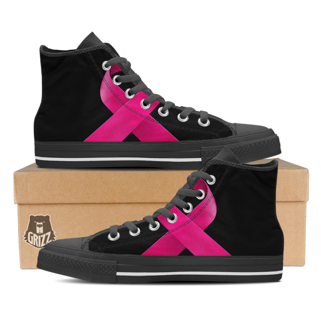Symbol Breast Cancer Awareness Print Black High Top Shoes-grizzshop