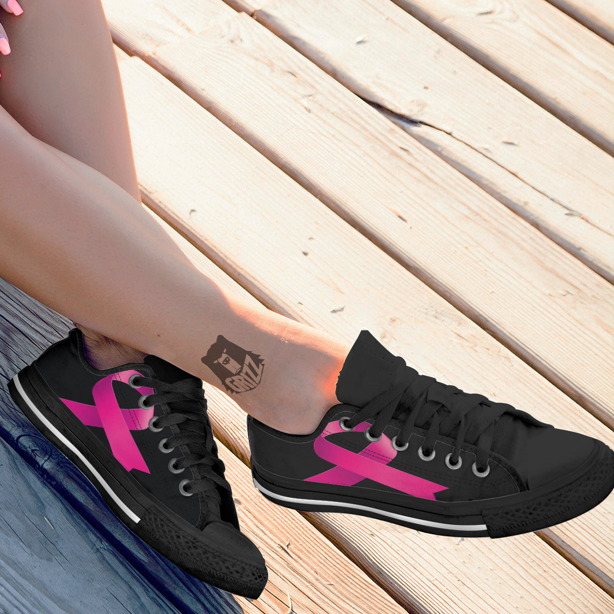 Symbol Breast Cancer Awareness Print Black Low Top Shoes-grizzshop