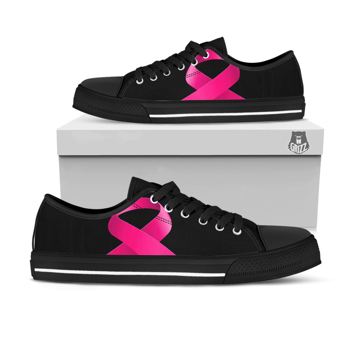 Symbol Breast Cancer Awareness Print Black Low Top Shoes-grizzshop