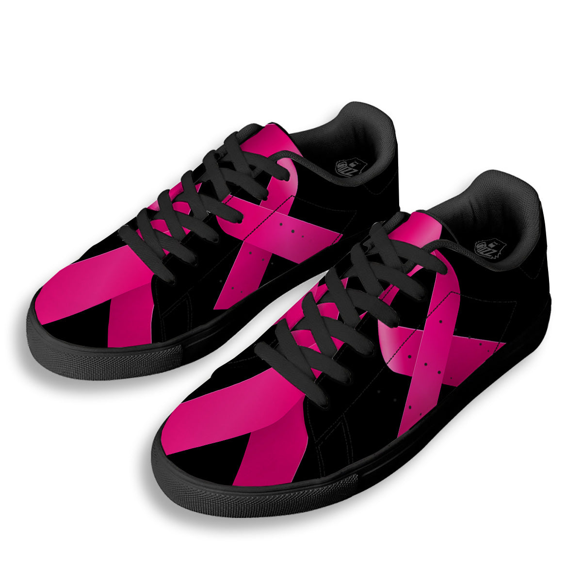 Symbol Breast Cancer Awareness Print Black Low Top Sneakers-grizzshop