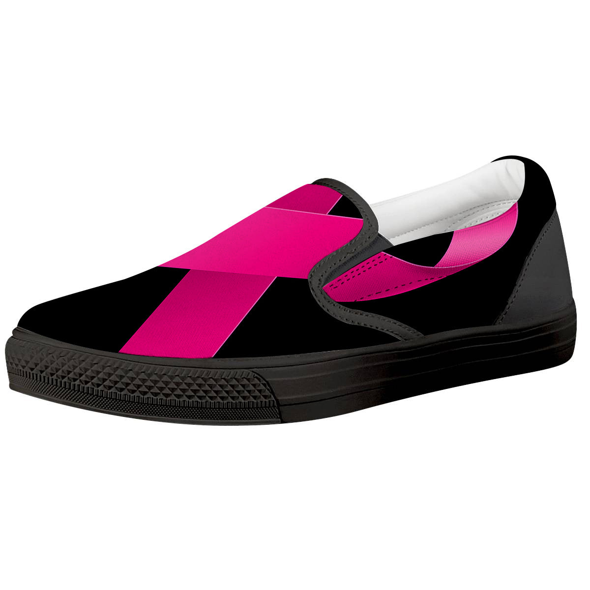 Symbol Breast Cancer Awareness Print Black Slip On Shoes-grizzshop