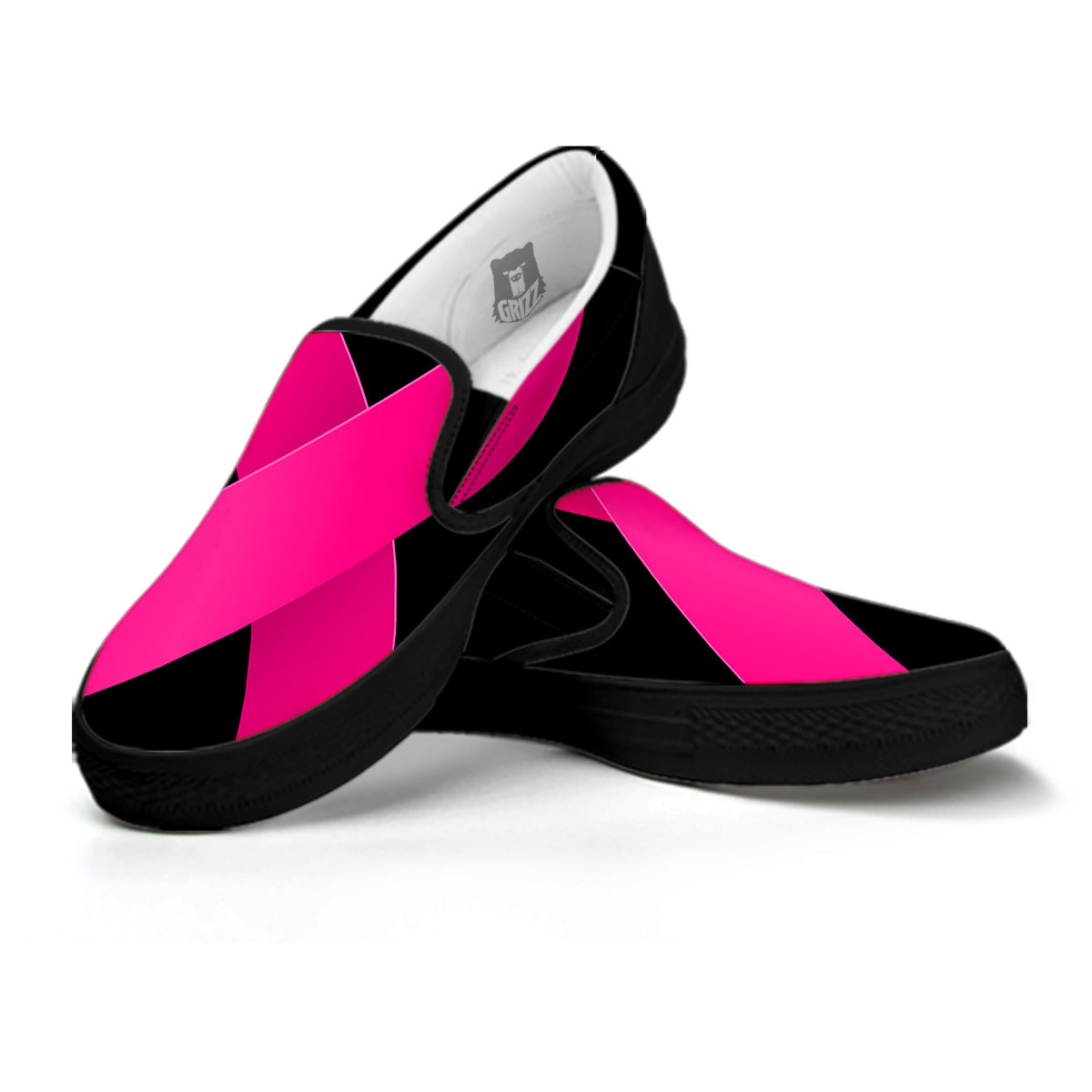 Symbol Breast Cancer Awareness Print Black Slip On Shoes-grizzshop