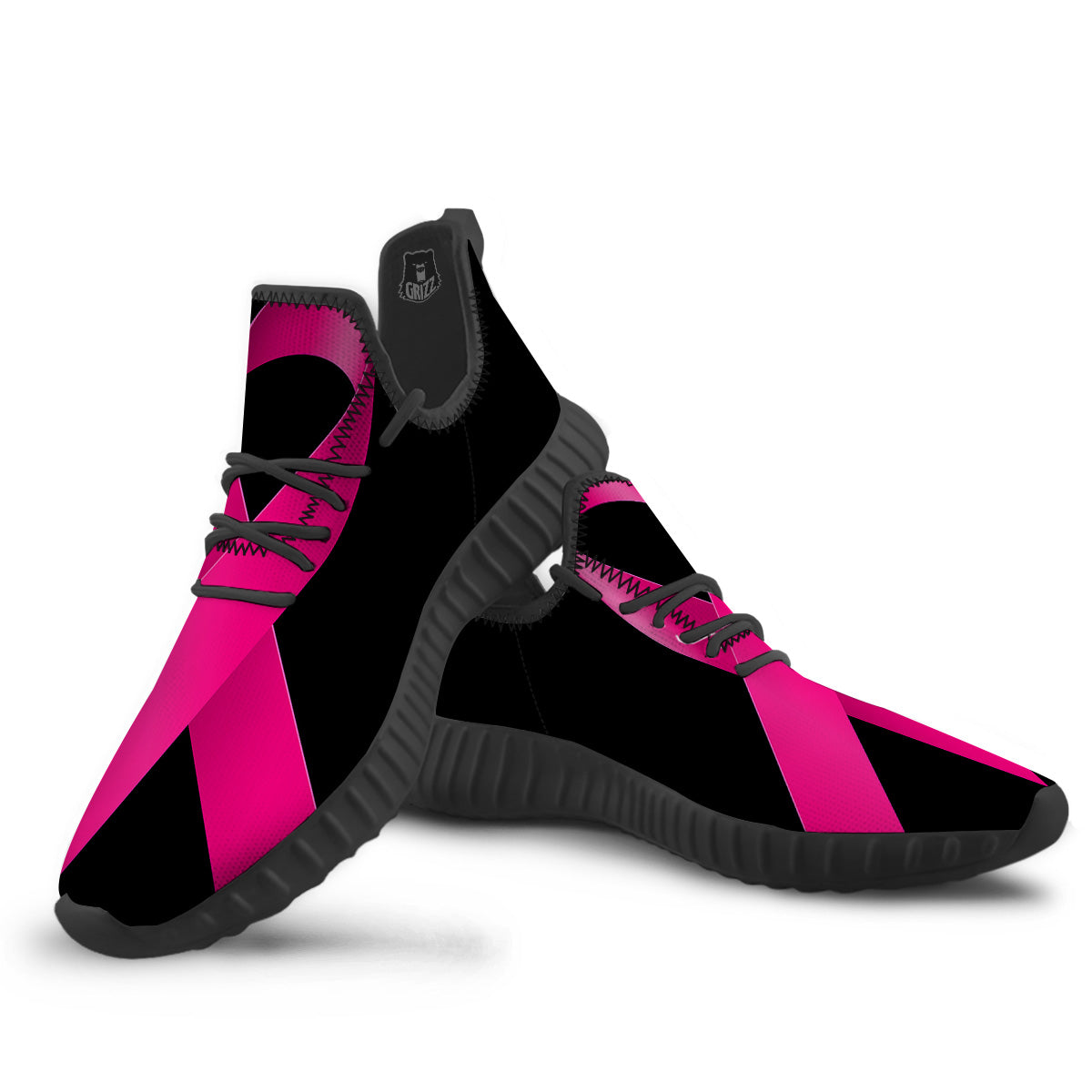 Symbol Breast Cancer Awareness Print Black Walking Shoes-grizzshop