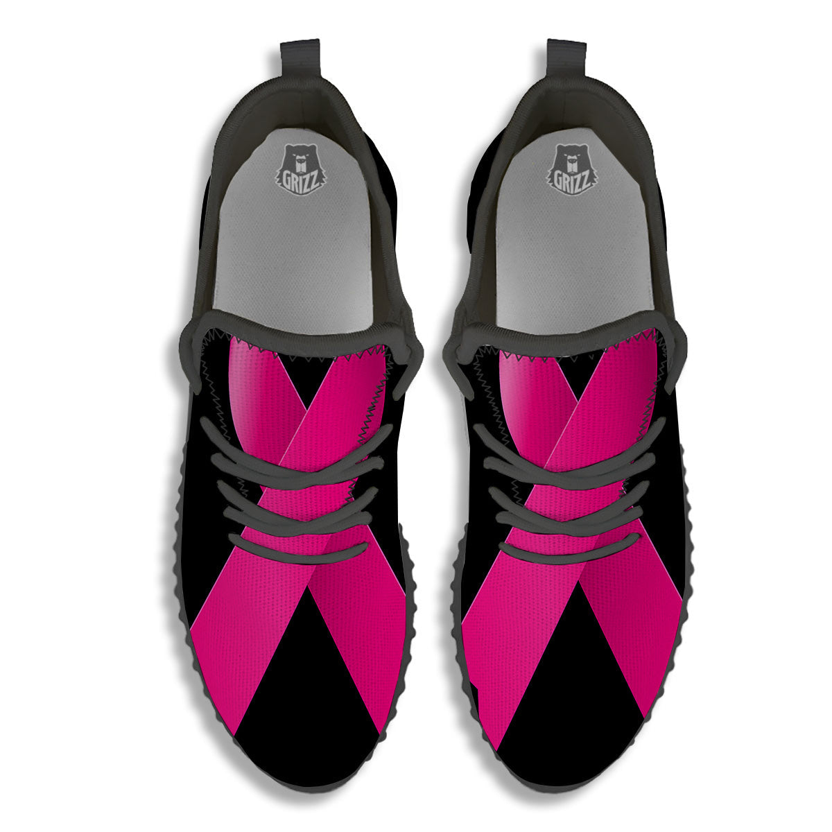 Symbol Breast Cancer Awareness Print Black Walking Shoes-grizzshop