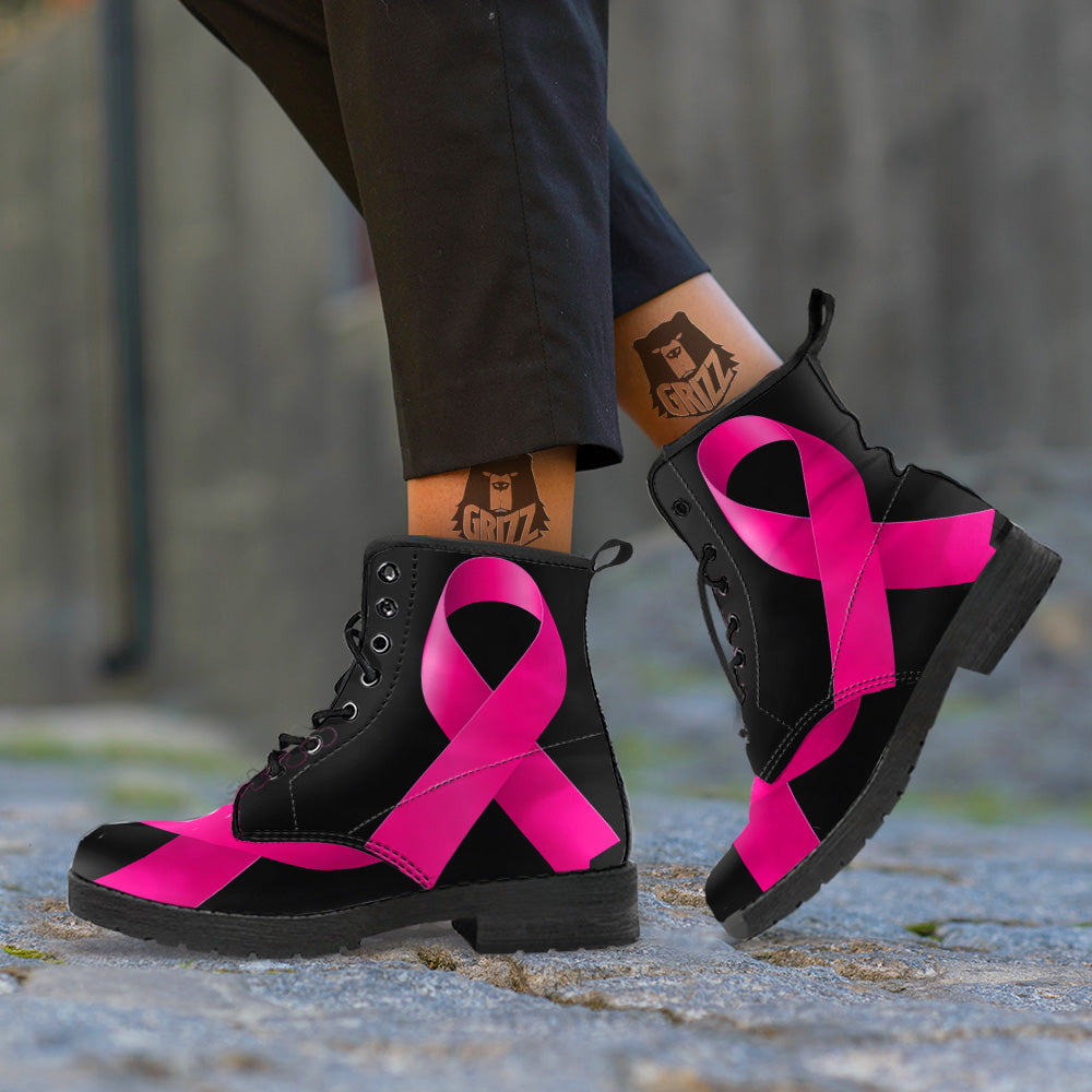 Symbol Breast Cancer Awareness Print Leather Boots-grizzshop