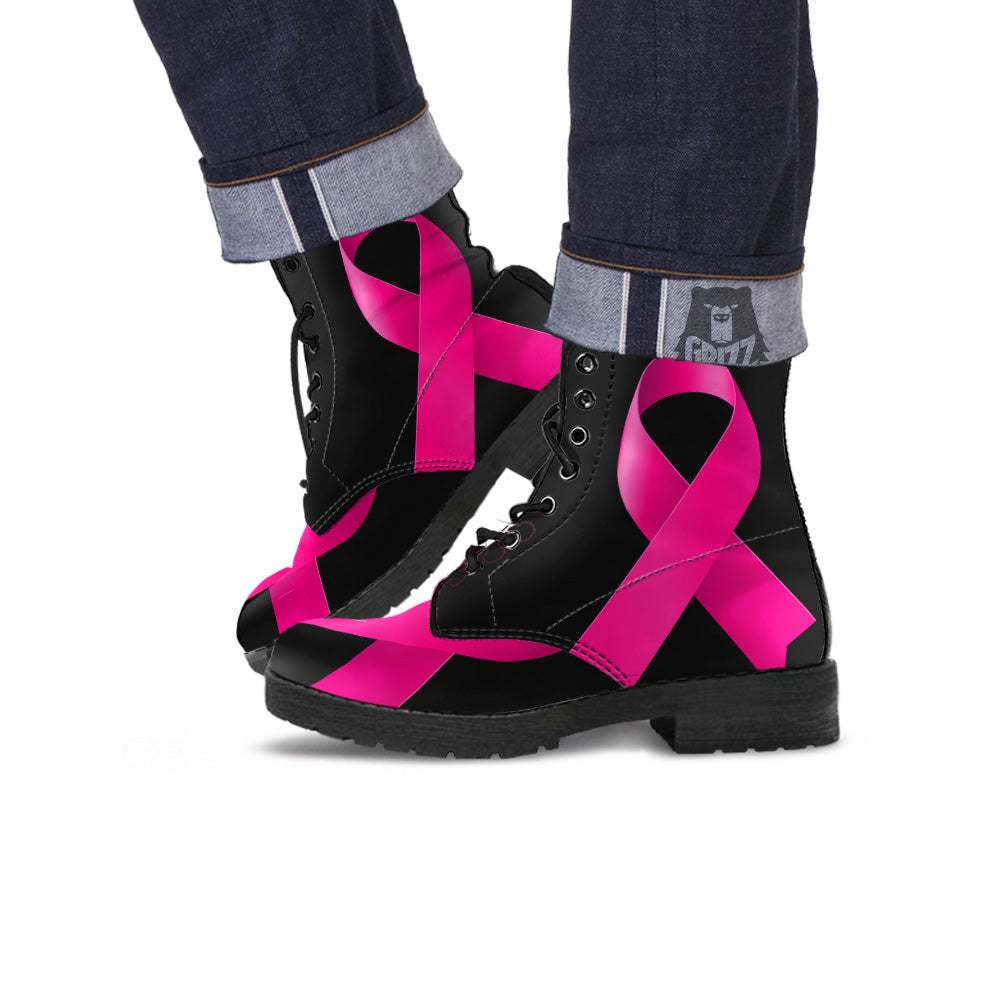 Symbol Breast Cancer Awareness Print Leather Boots-grizzshop
