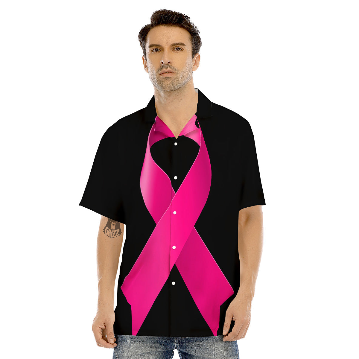 Symbol Breast Cancer Awareness Print Men's Hawaiian Shirt-grizzshop