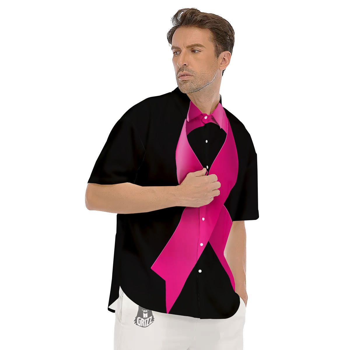 Symbol Breast Cancer Awareness Print Men's Short Sleeve Shirts-grizzshop