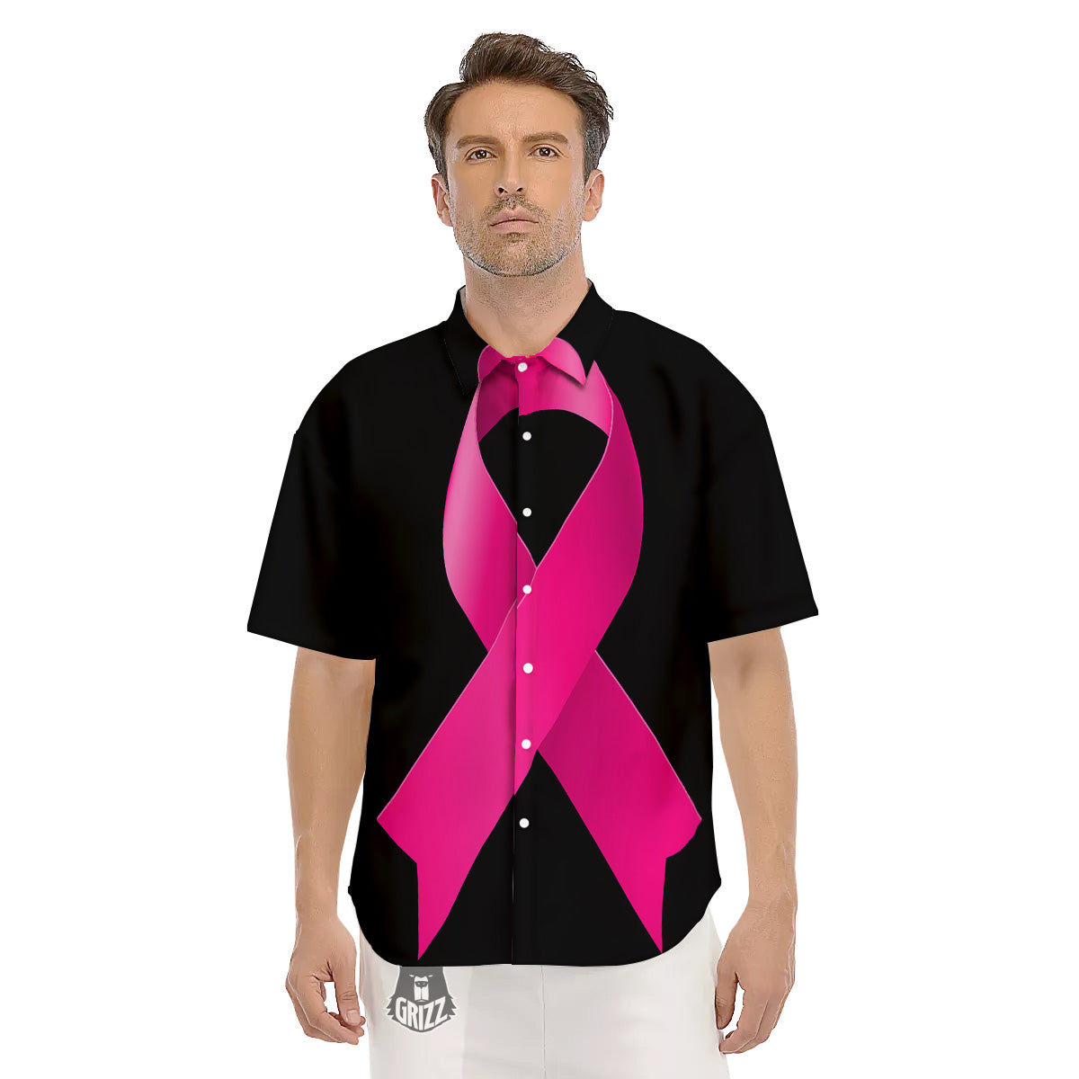 Symbol Breast Cancer Awareness Print Men's Short Sleeve Shirts-grizzshop