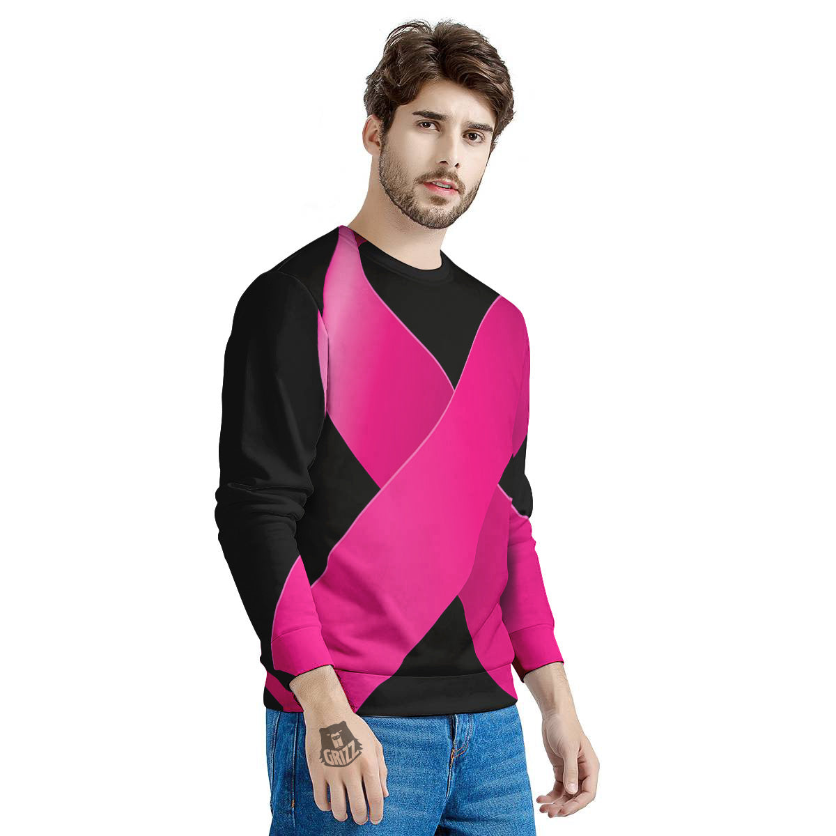 Symbol Breast Cancer Awareness Print Men's Sweatshirt-grizzshop