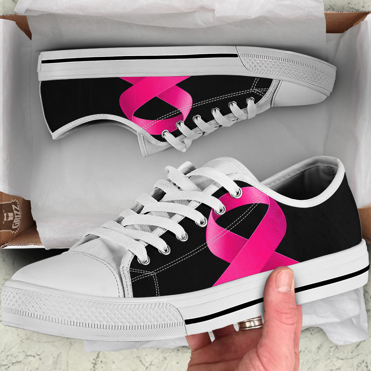 Symbol Breast Cancer Awareness Print White Low Top Shoes-grizzshop