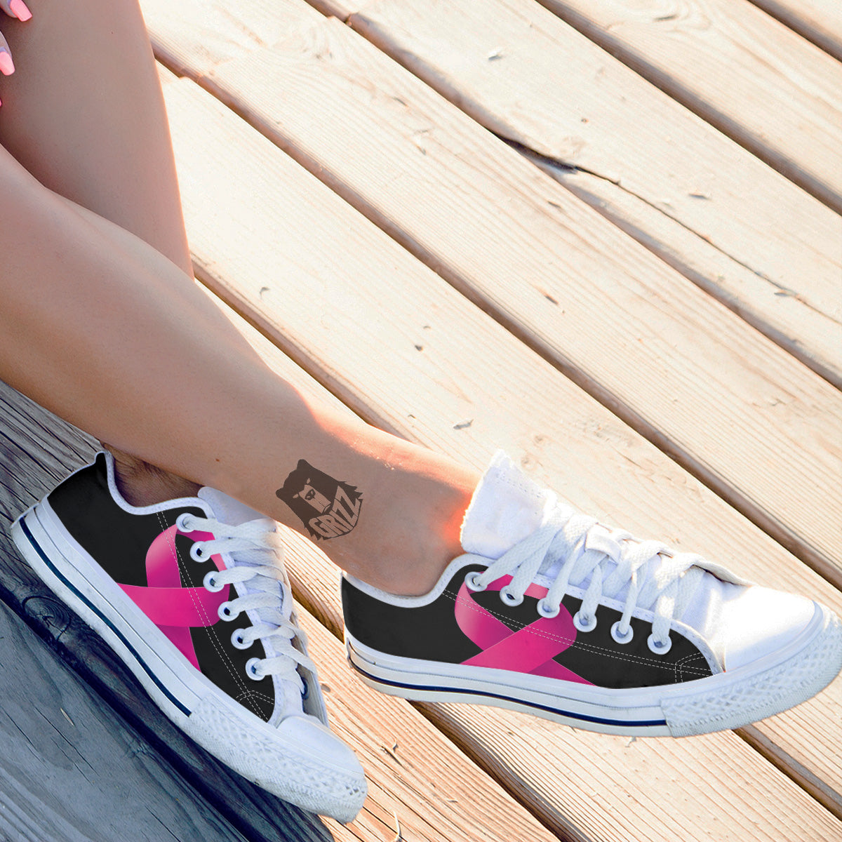 Symbol Breast Cancer Awareness Print White Low Top Shoes-grizzshop