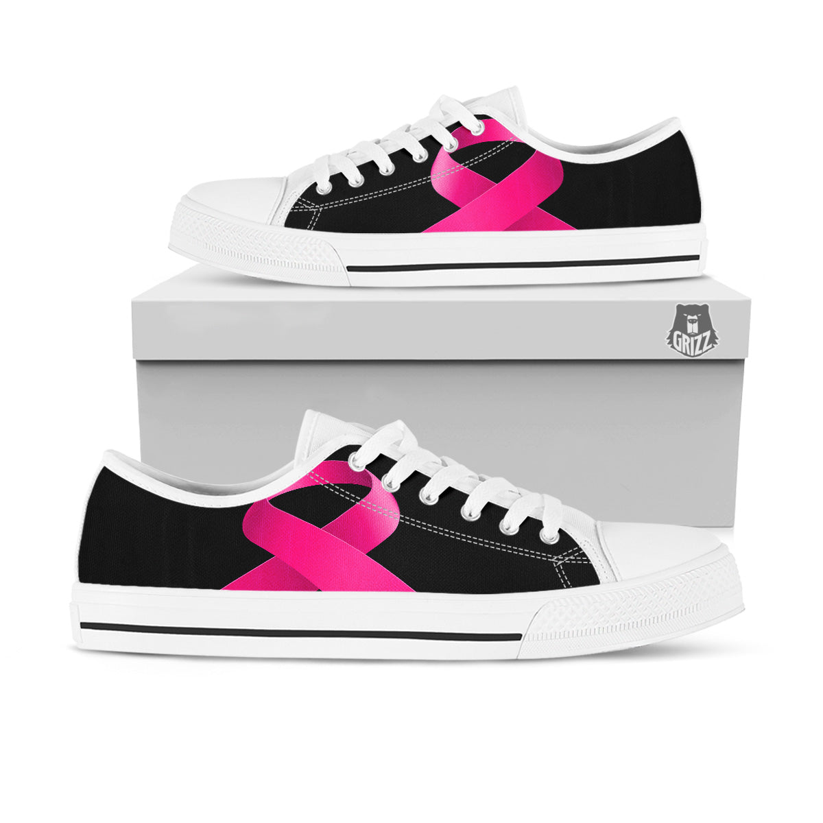 Symbol Breast Cancer Awareness Print White Low Top Shoes-grizzshop