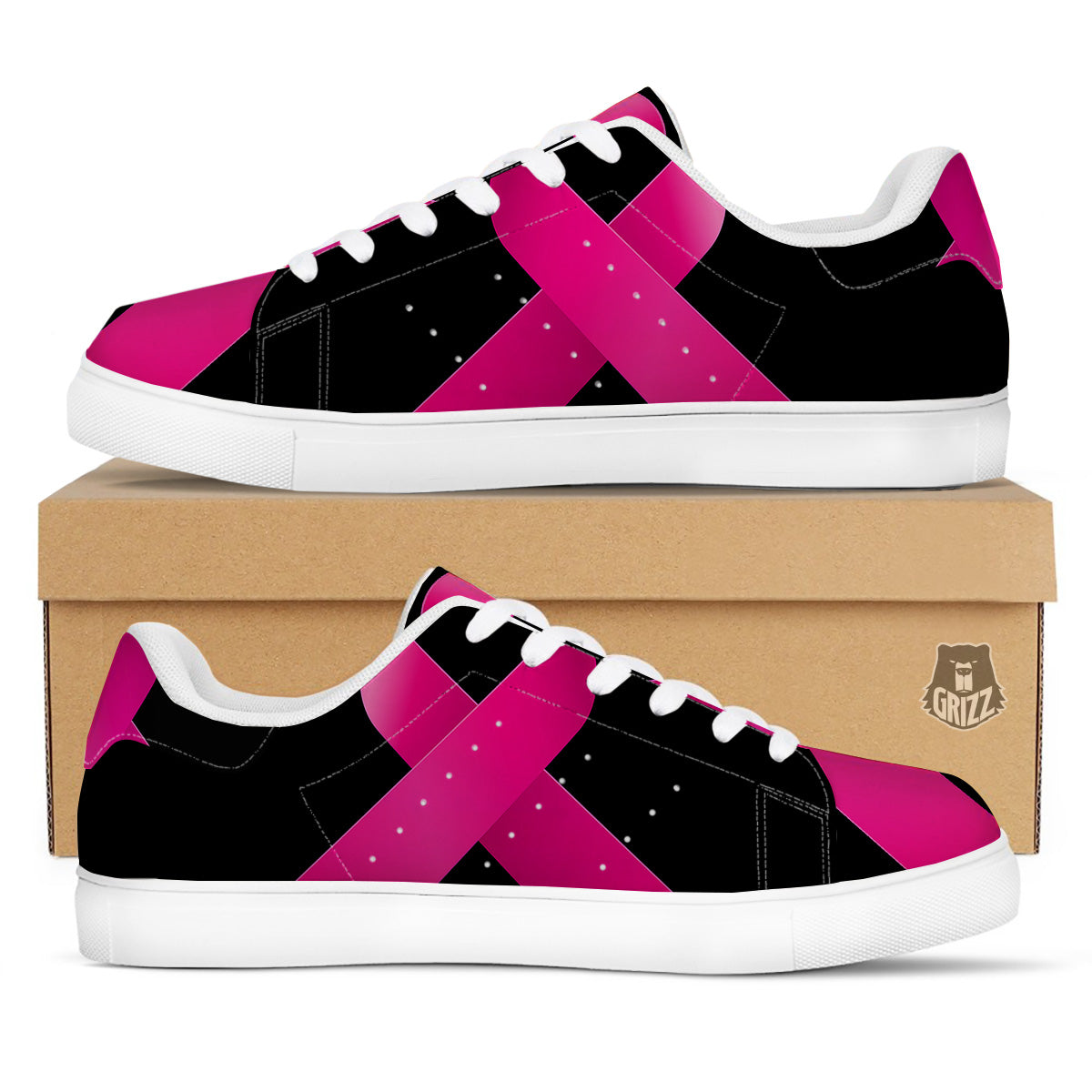 Symbol Breast Cancer Awareness Print White Low Top Sneakers-grizzshop