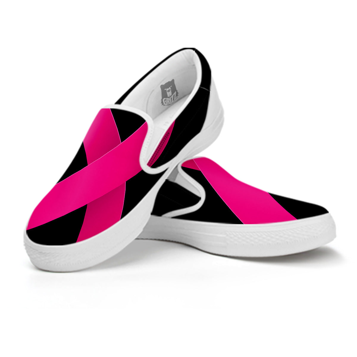 Symbol Breast Cancer Awareness Print White Slip On Shoes-grizzshop