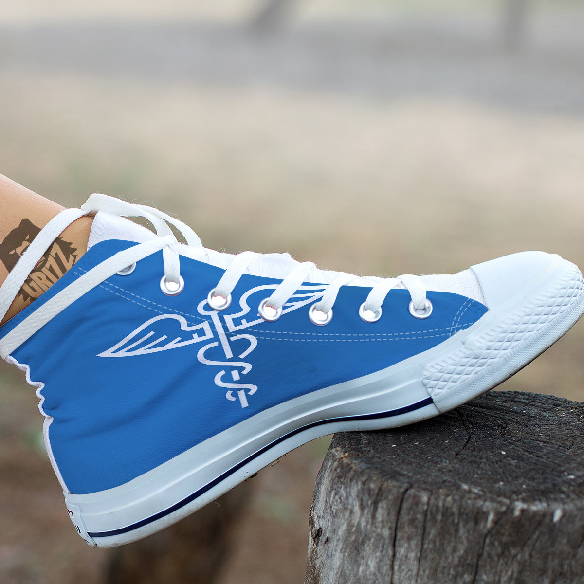 Symbol Caduceus Print White High Top Shoes-grizzshop