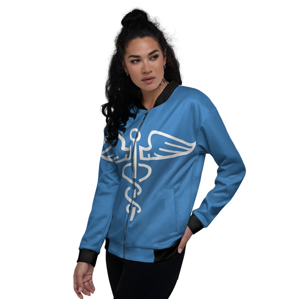 Symbol Caduceus Print Women's Bomber Jacket-grizzshop