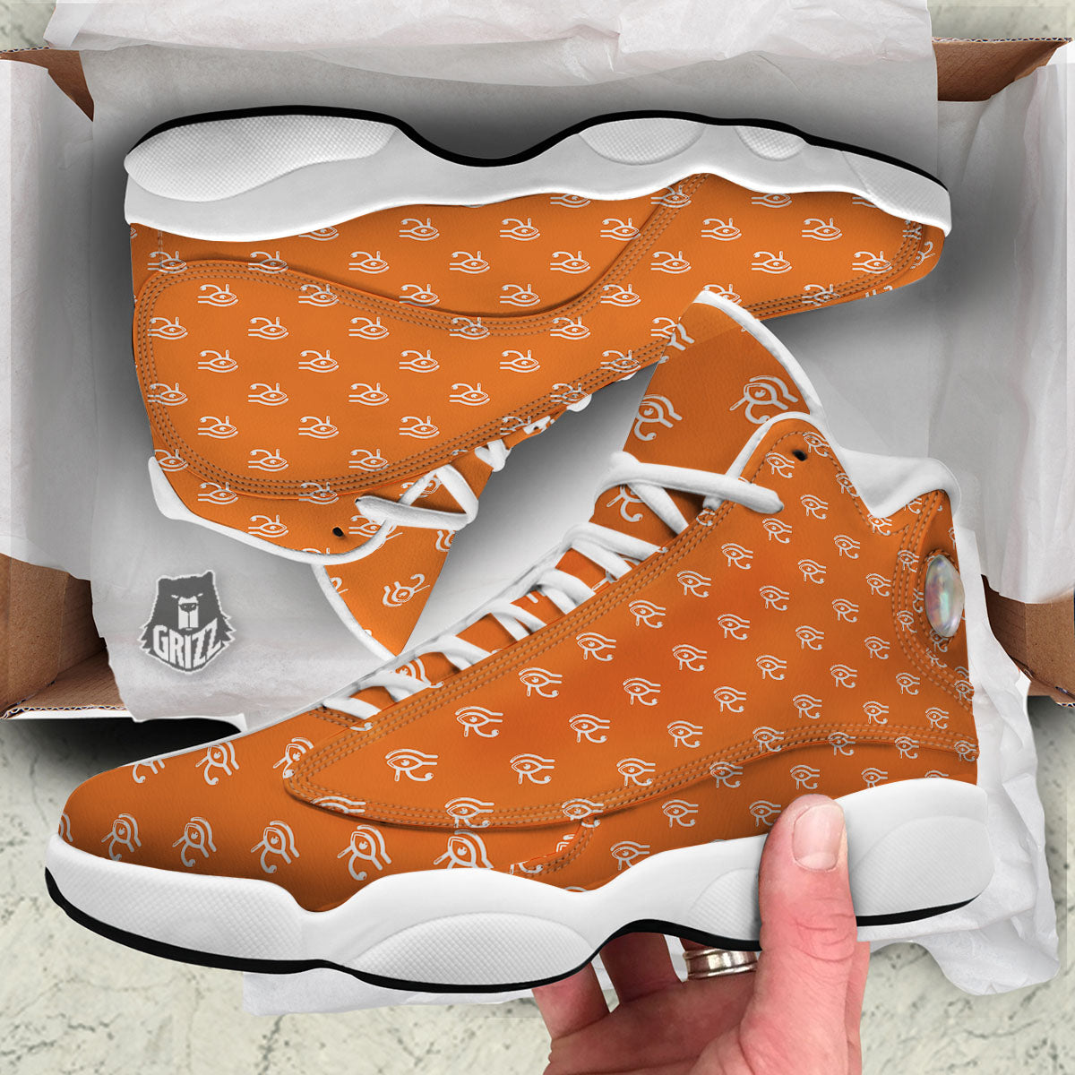 Symbol Eye Of Horus Pattern White Basketball Shoes-grizzshop