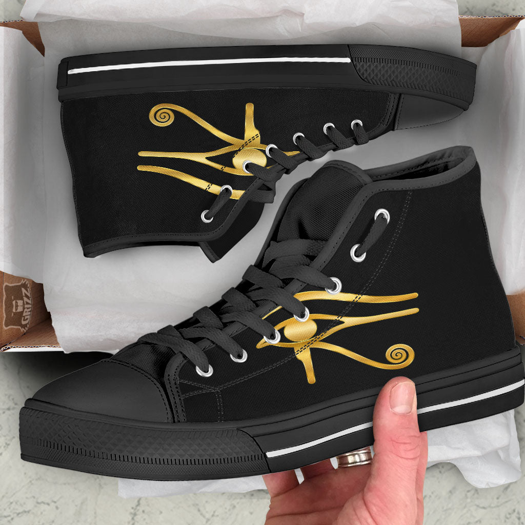 Symbol Eye Of Horus Print Black High Top Shoes-grizzshop