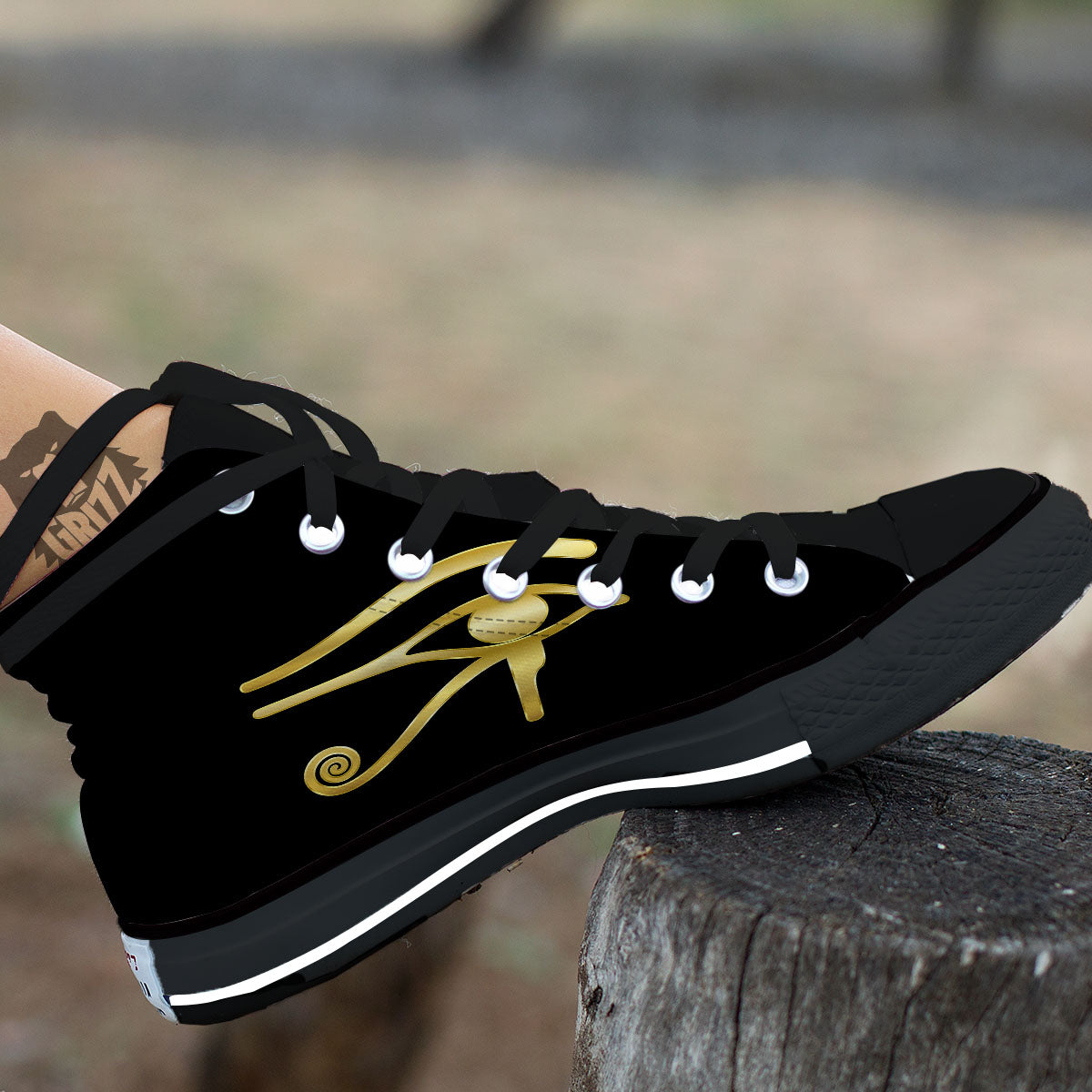 Symbol Eye Of Horus Print Black High Top Shoes-grizzshop