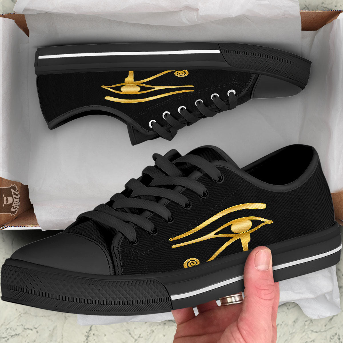 Symbol Eye Of Horus Print Black Low Top Shoes-grizzshop