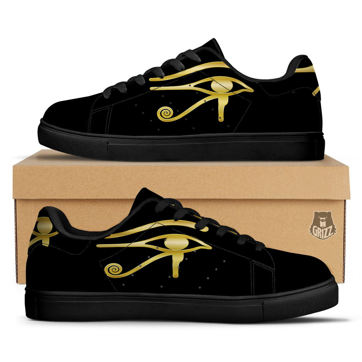 Symbol Eye Of Horus Print Black Low Top Sneakers-grizzshop