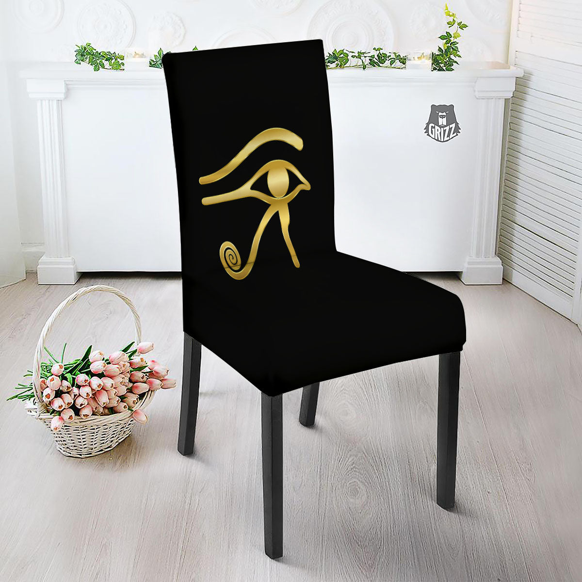 Symbol Eye Of Horus Print Dining Chair Slipcover-grizzshop