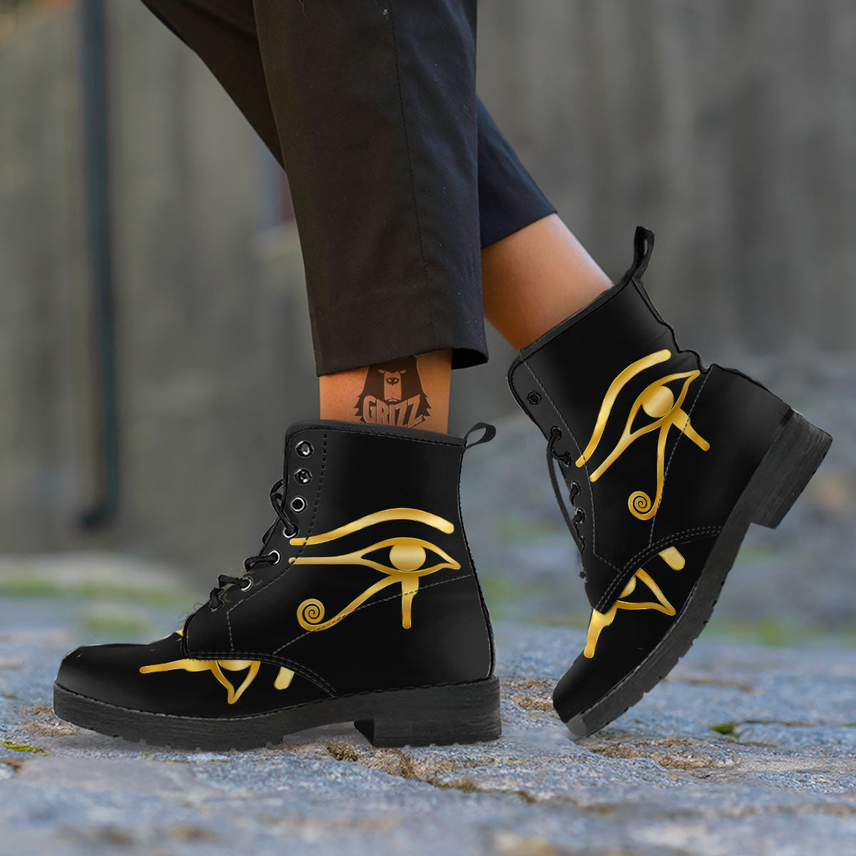Symbol Eye Of Horus Print Leather Boots-grizzshop