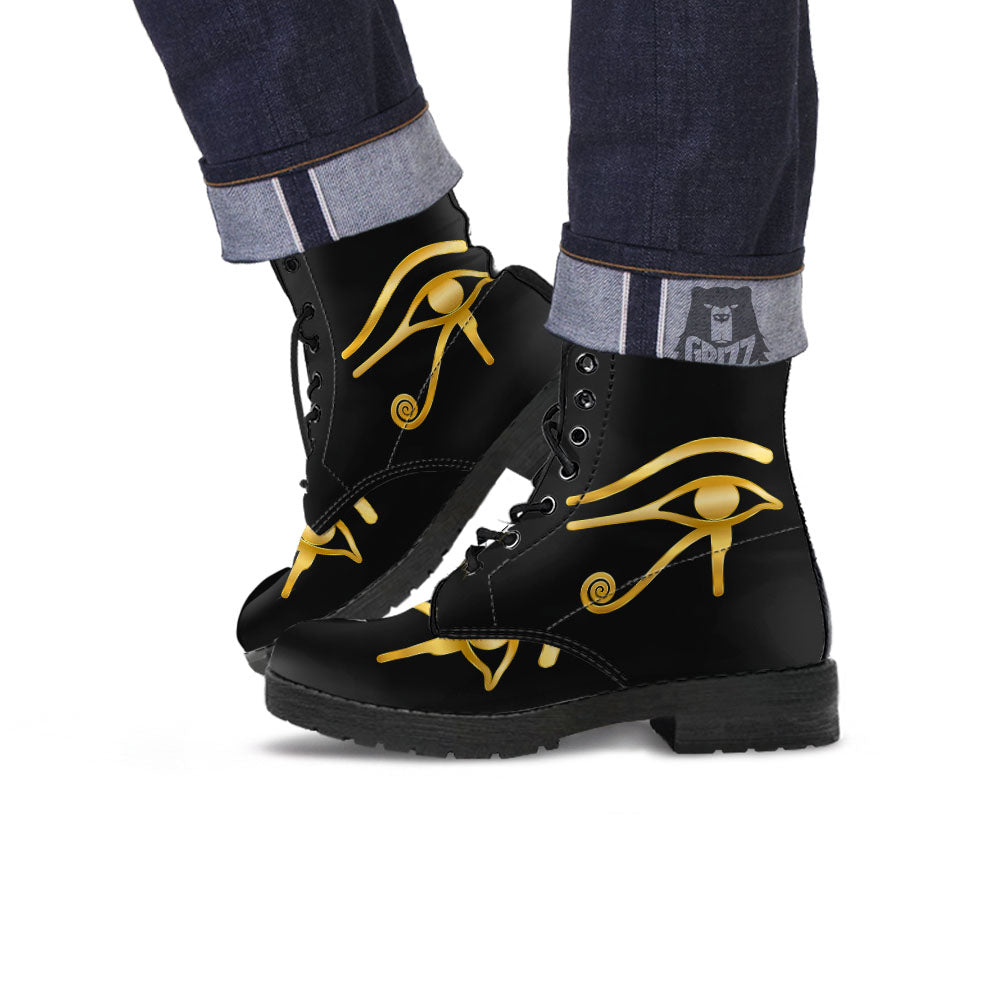 Symbol Eye Of Horus Print Leather Boots-grizzshop