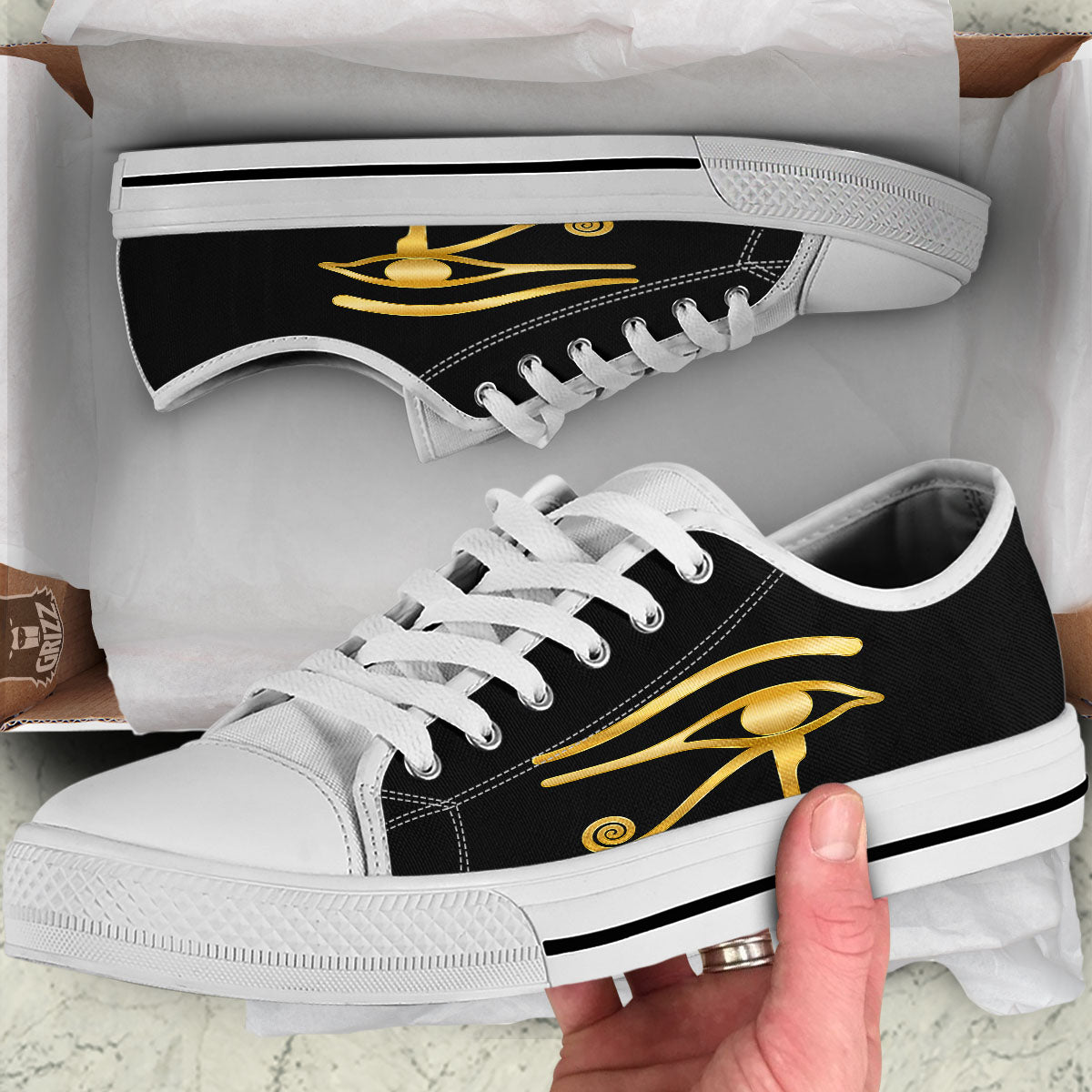 Symbol Eye Of Horus Print White Low Top Shoes-grizzshop
