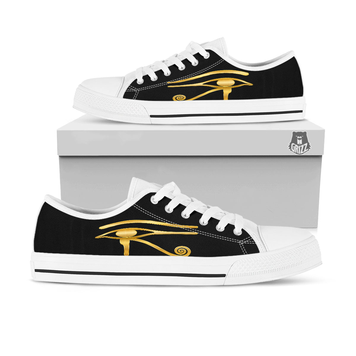 Symbol Eye Of Horus Print White Low Top Shoes-grizzshop