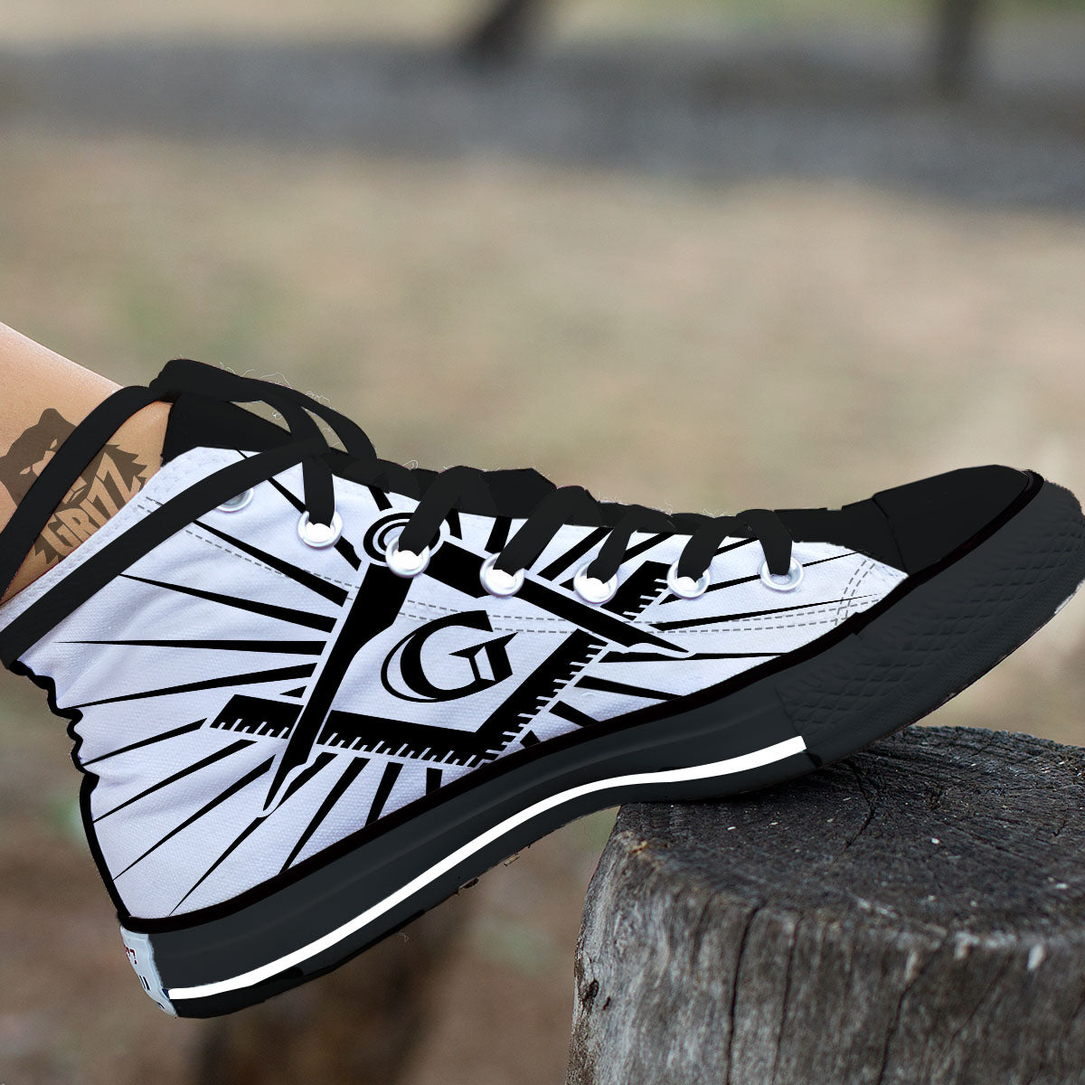 Symbol Freemasonry Print Black High Top Shoes-grizzshop