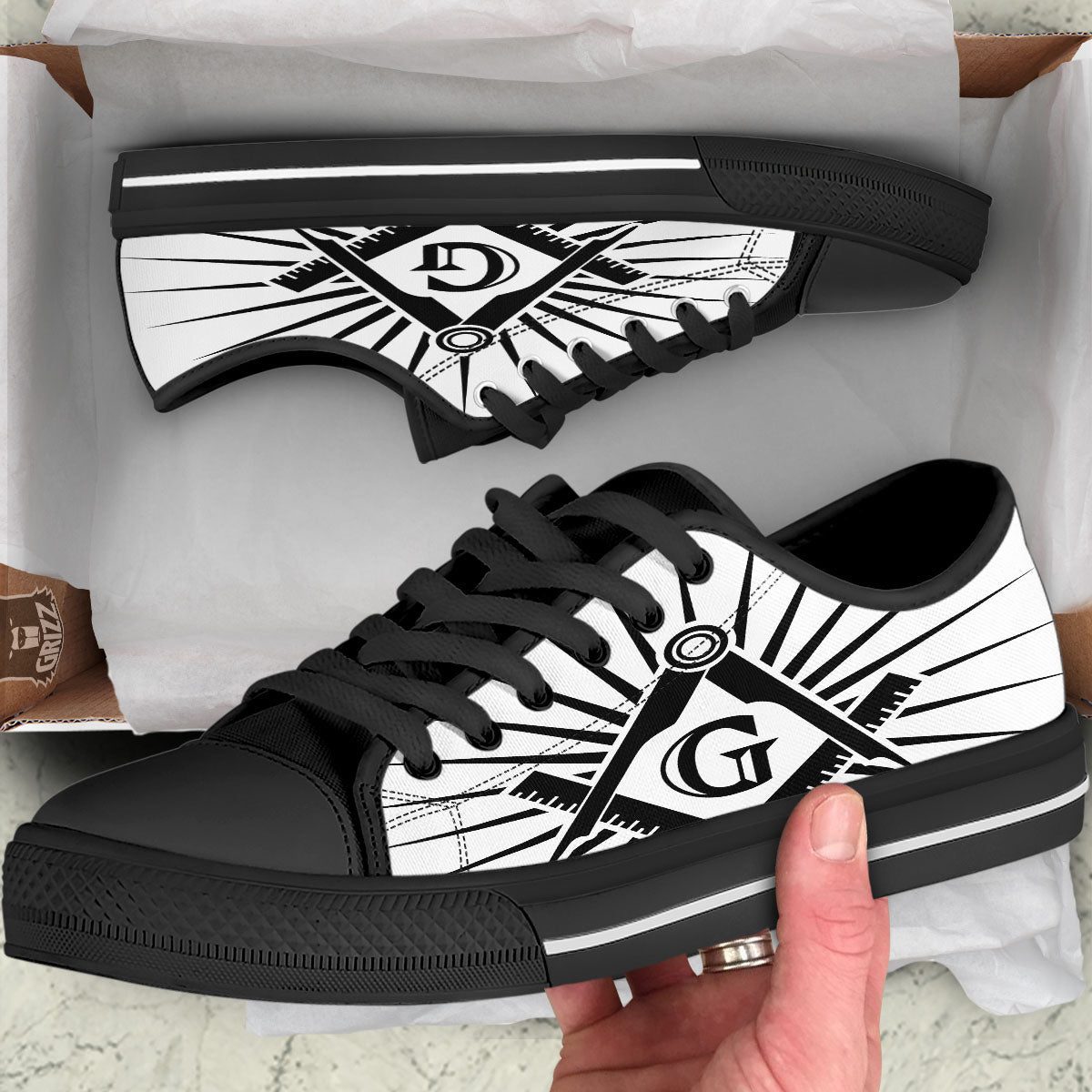 Symbol Freemasonry Print Black Low Top Shoes-grizzshop