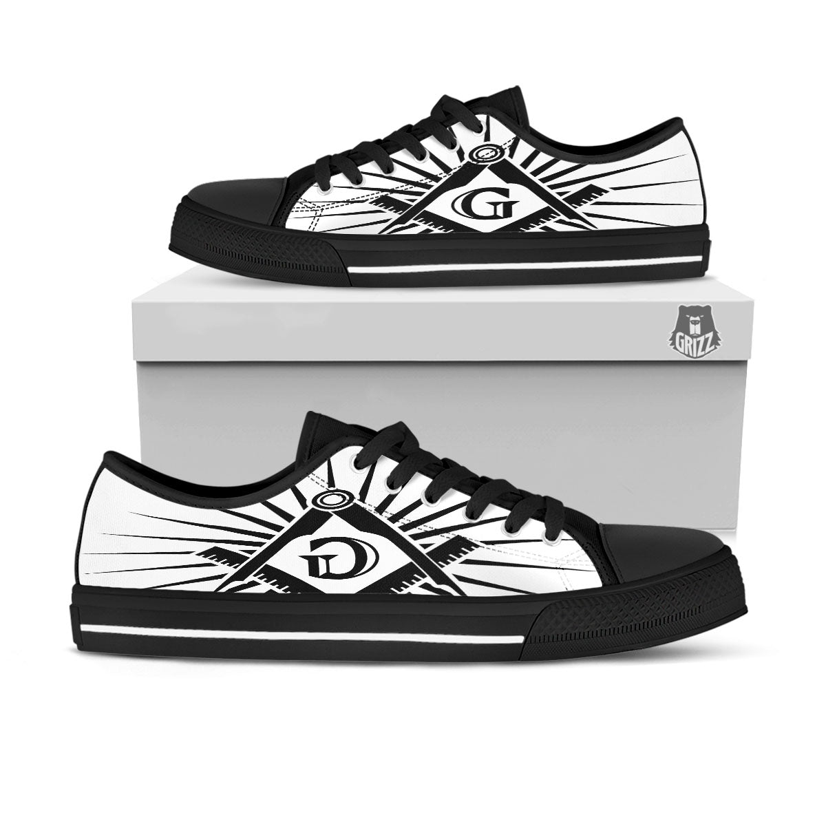 Symbol Freemasonry Print Black Low Top Shoes-grizzshop