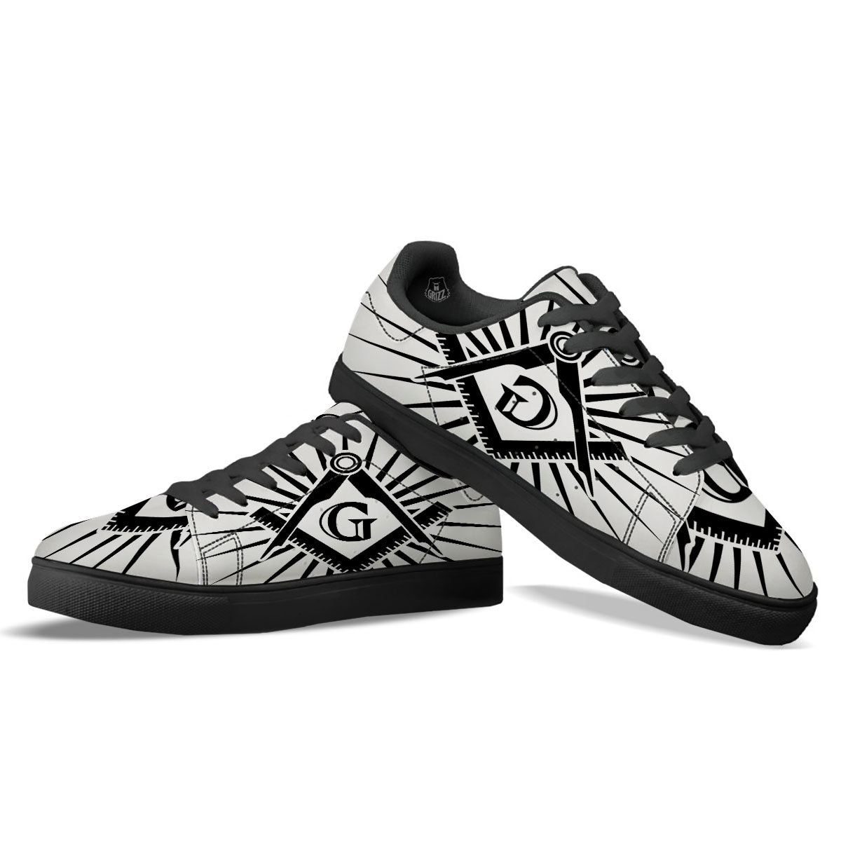 Symbol Freemasonry Print Black Low Top Sneakers-grizzshop