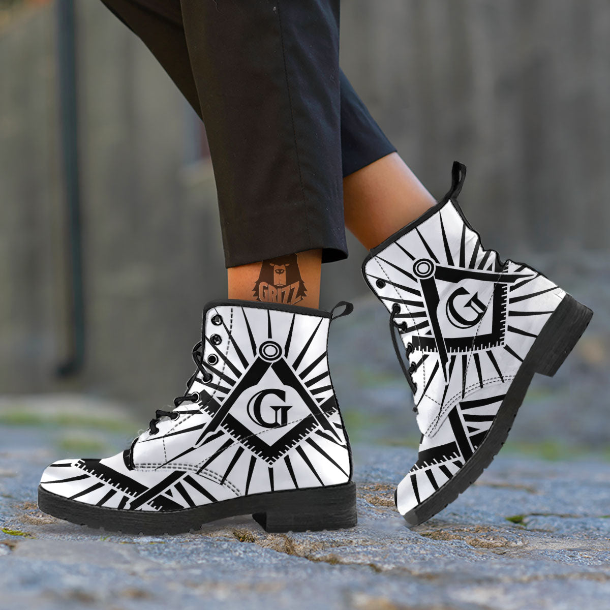 Symbol Freemasonry Print Leather Boots-grizzshop