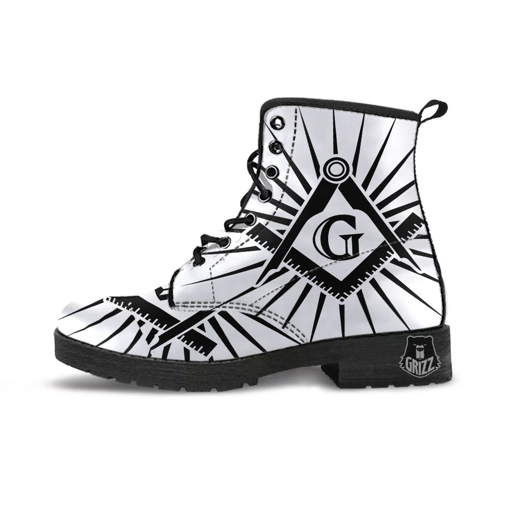 Symbol Freemasonry Print Leather Boots-grizzshop