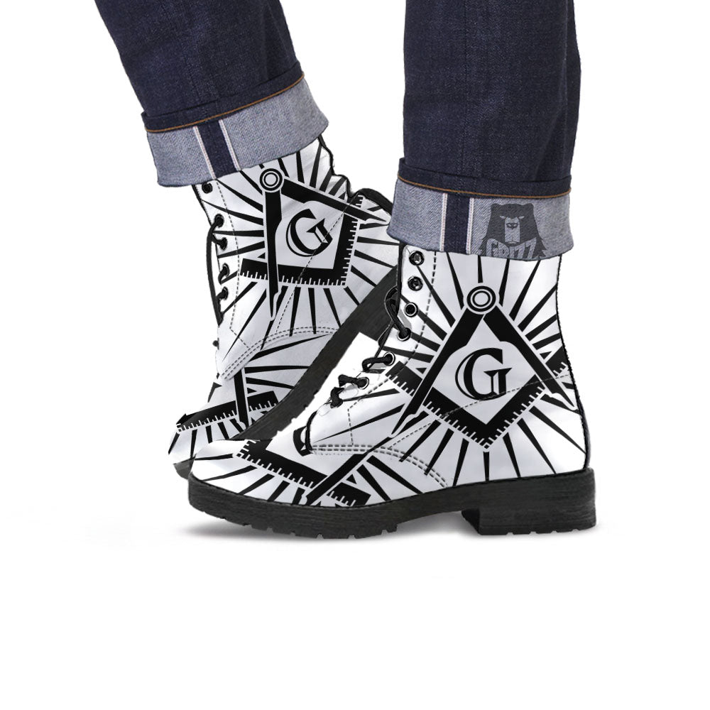 Symbol Freemasonry Print Leather Boots-grizzshop