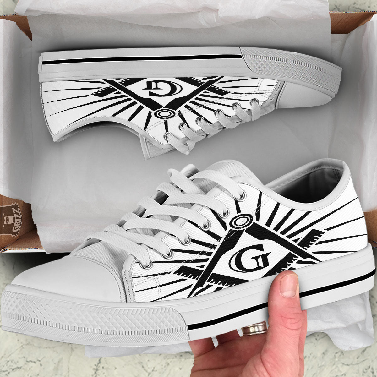 Symbol Freemasonry Print White Low Top Shoes-grizzshop