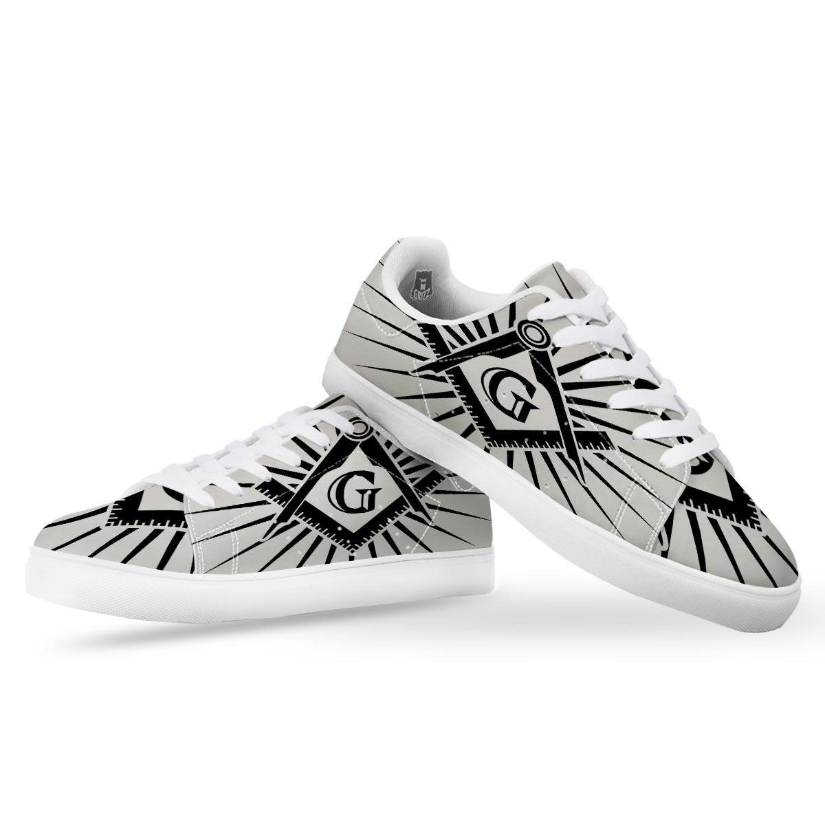 Symbol Freemasonry Print White Low Top Sneakers-grizzshop