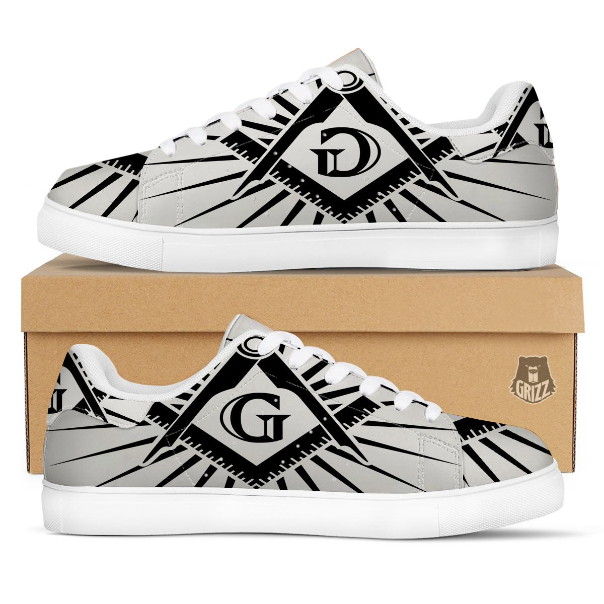Symbol Freemasonry Print White Low Top Sneakers-grizzshop