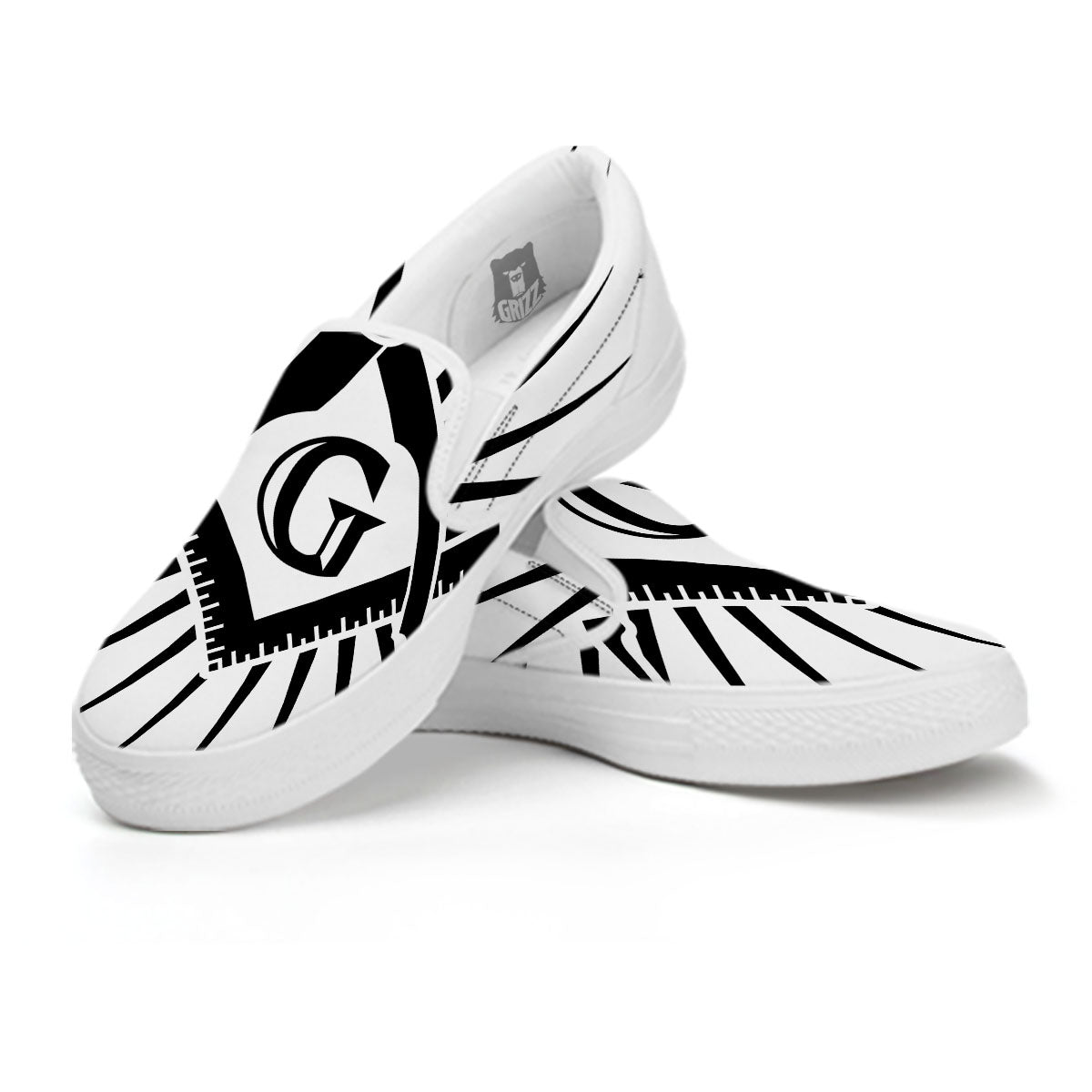 Symbol Freemasonry Print White Slip On Shoes-grizzshop
