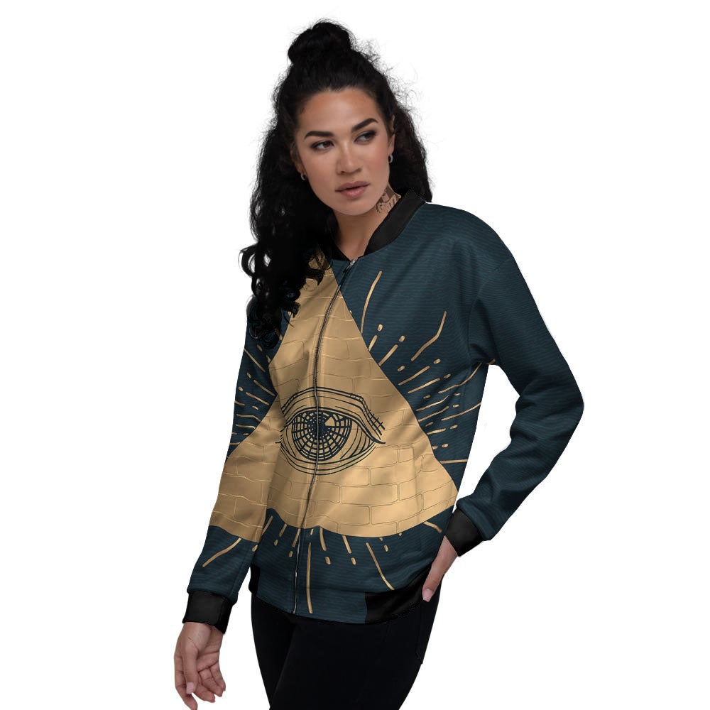 Symbol Illuminati Print Women's Bomber Jacket-grizzshop