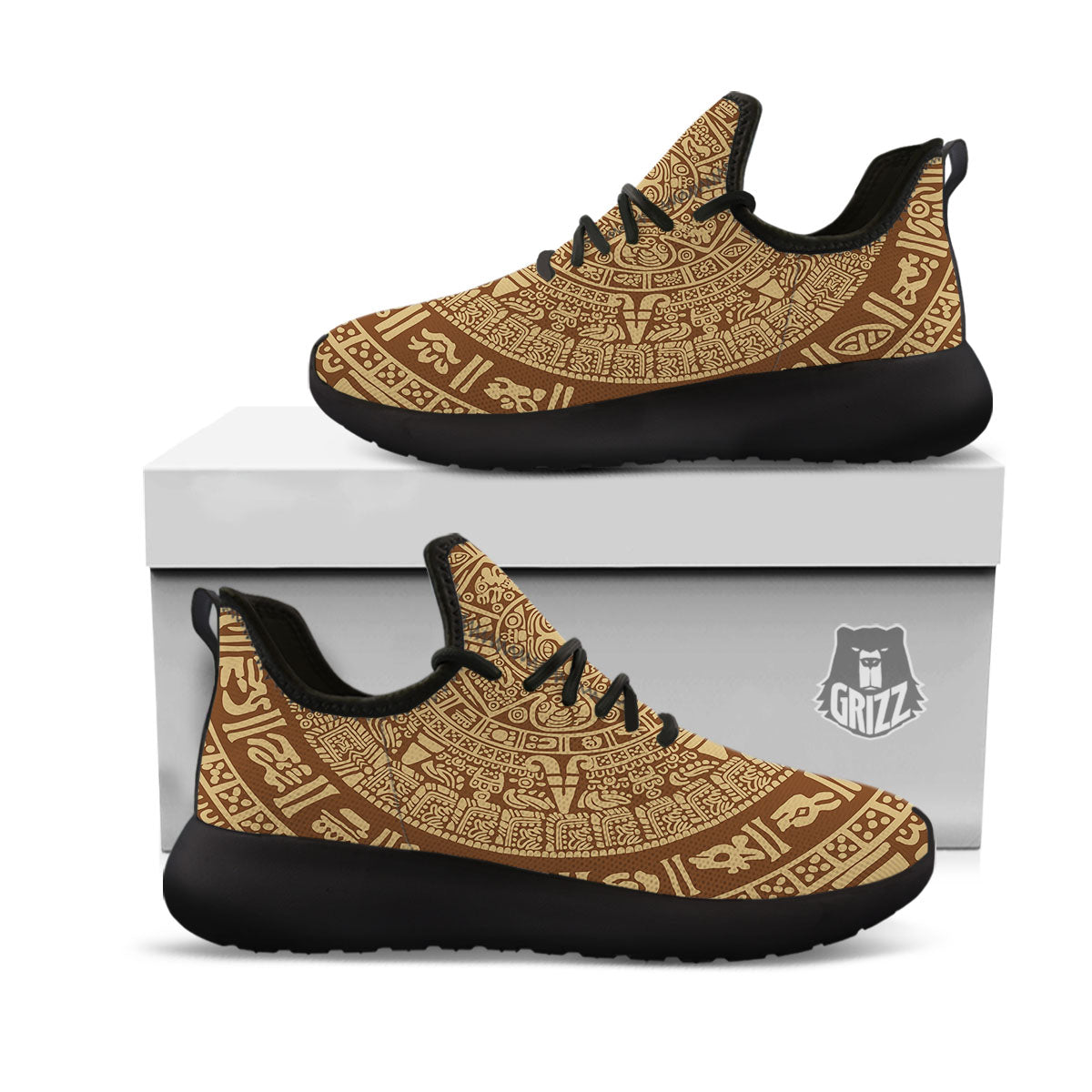 Symbol Mayan Print Black Athletic Shoes-grizzshop