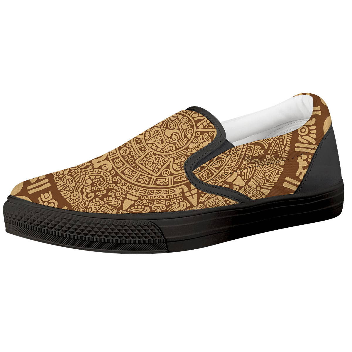 Symbol Mayan Print Black Slip On Shoes-grizzshop